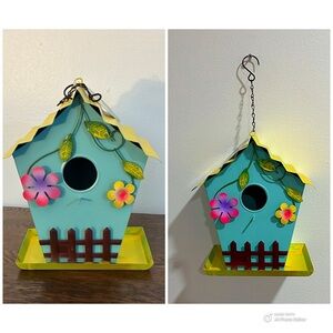 NWT- Beautiful Colorful Metal Birdhouse with Floral Design